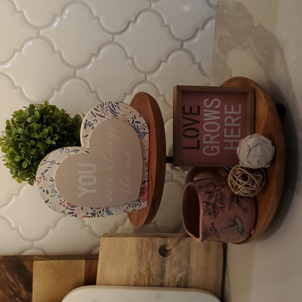 Pink tiered tray items